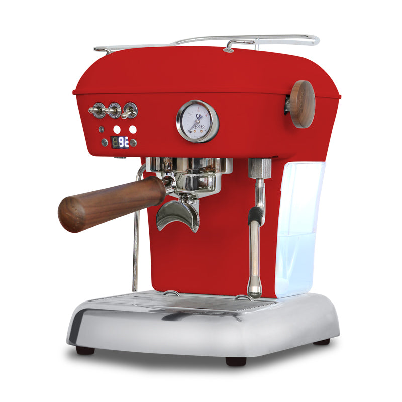 image of Dream PID coffee machine from the side and front. The color of this model is Red and the background it white.